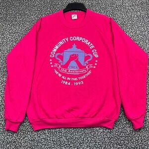 Jerzees Hot Pink Community Corporate Cup Sweatshirt with Blue Logo YMCA Vintage